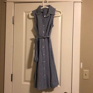 Blue and white gingham button up dress